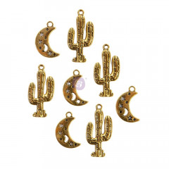 Golden Desert Moon Cactus Metal Charms