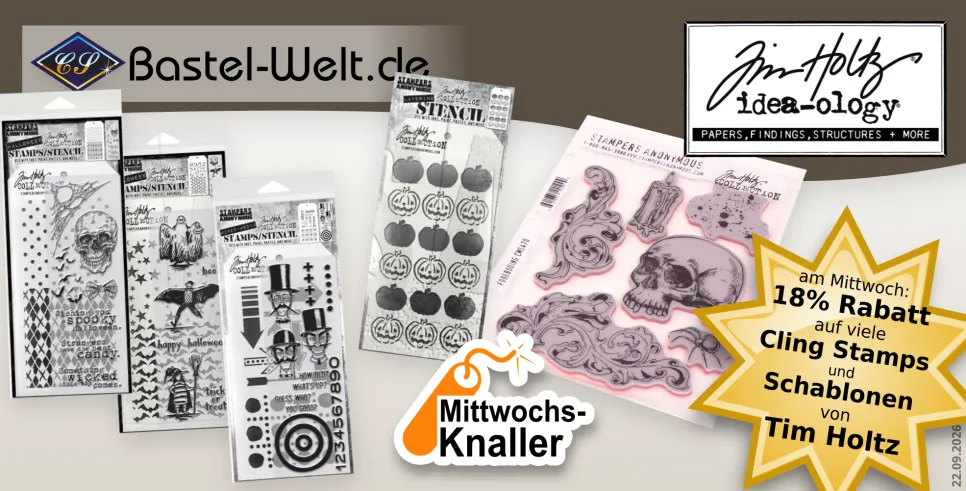 18% Rabatt auf viele Cling Stamps und Schablonen von Tim Holtz