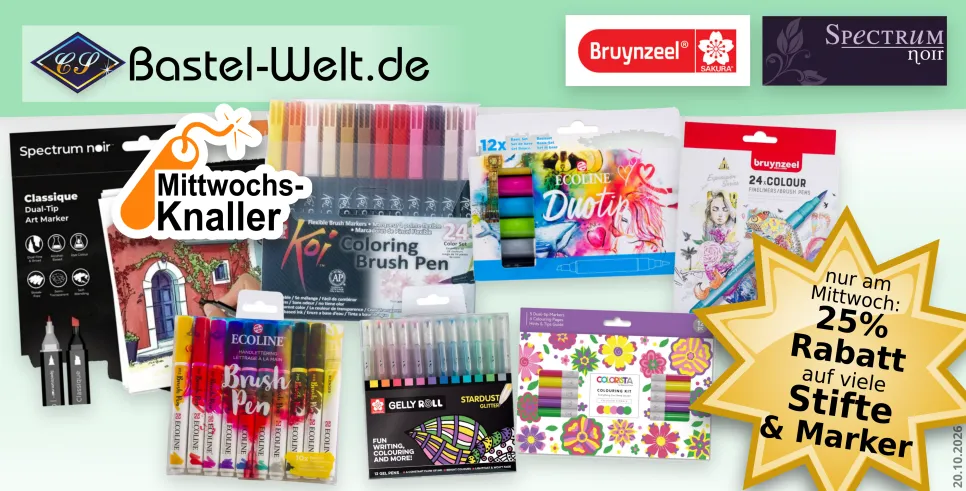 25% Rabatt auf viele Stifte und Marker bei den Mittwochs-Knallern!