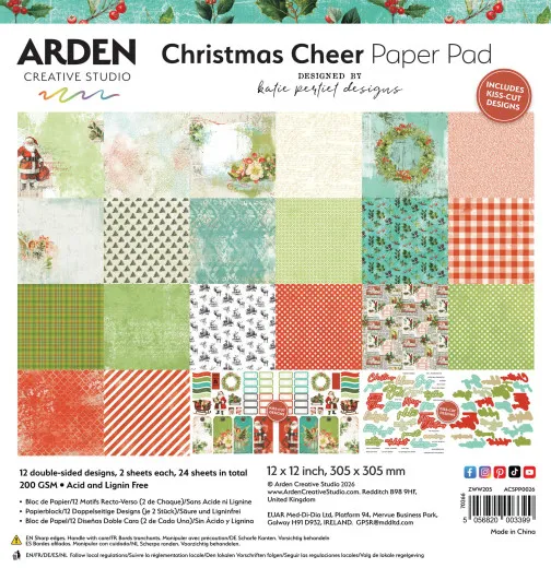 Verpackter 12x12-Papierblock mit 12 doppelseitigen Weihnachtsdesigns inklusive Kiss-Cut-Stanzbogen und Etiketten