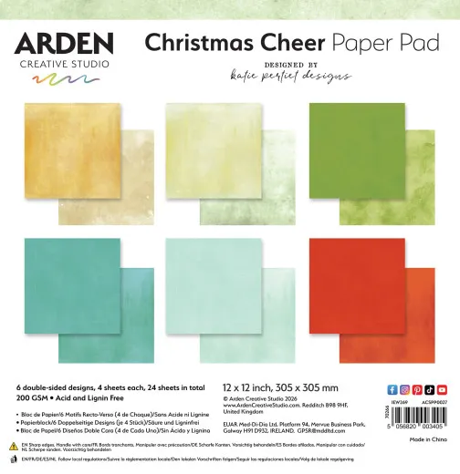 Verpackter 12x12-Papierblock mit sechs doppelseitigen Unifarben-Designs in Gelb, Grün, Türkis und Rot