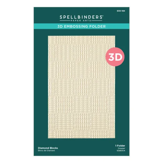 Prägefolder mit einem sich wiederholenden, strukturierten Diamantblockmuster in Beige.