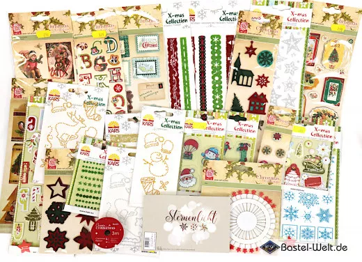 Weihnachtliches-Set - Sticker, Rub-Ons, Stempel, Ribbons