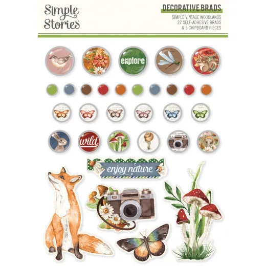 Simple Stories Decorative Brads - Simple Vintage - Woodlands