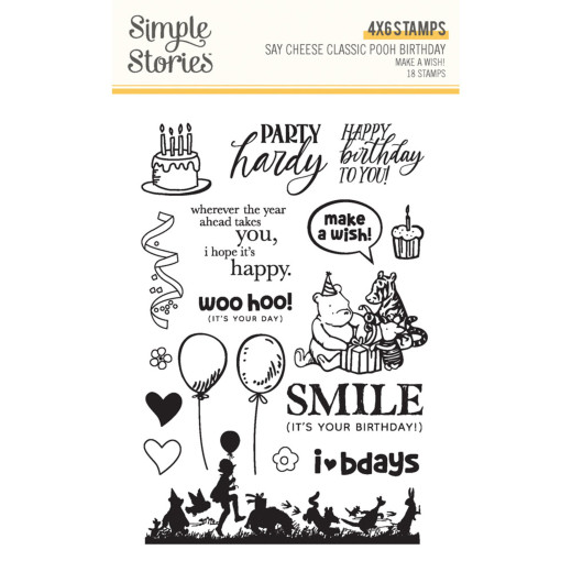 Simple Stories Clear Stamps - Say Cheese Classic Pooh Birthday - Make A Wish!