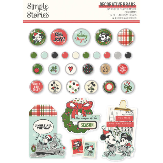 Simple Stories Decorative Brads - Say Cheese Classic Mouse Christmas