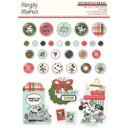 Simple Stories Decorative Brads - Say Cheese Classic Mouse Christmas