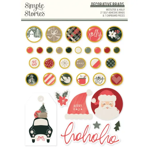 Simple Stories Decorative Brads - Mistletoe & Holly