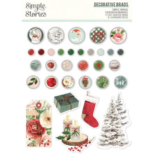 Simple Stories Decorative Brads - Simple Vintage - Evergreen Memories