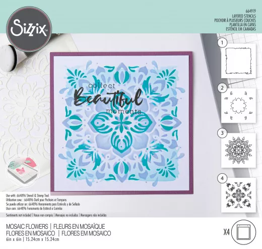 Sizzix Layered Stencils by Jessica Scott - Mosaic Flowers