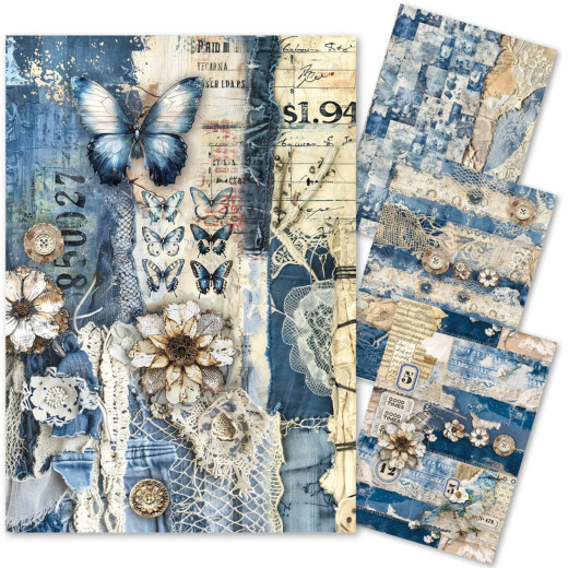 Urban Blue Denim - A4 Mixed Media Rice Paper