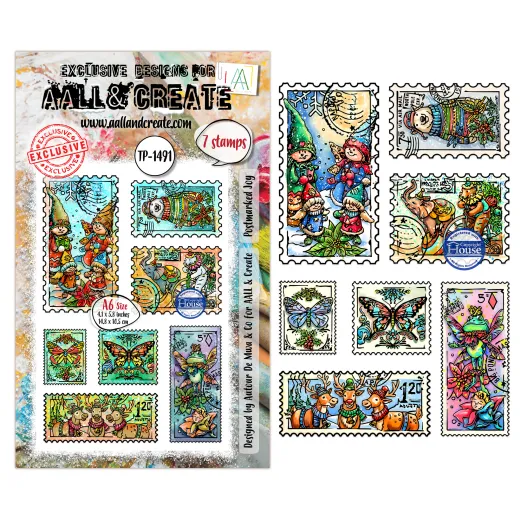 Clear Stamps Nr. 1491 - Postcards of Cheer - Postmarked Joy by Autour De Mwa & Co