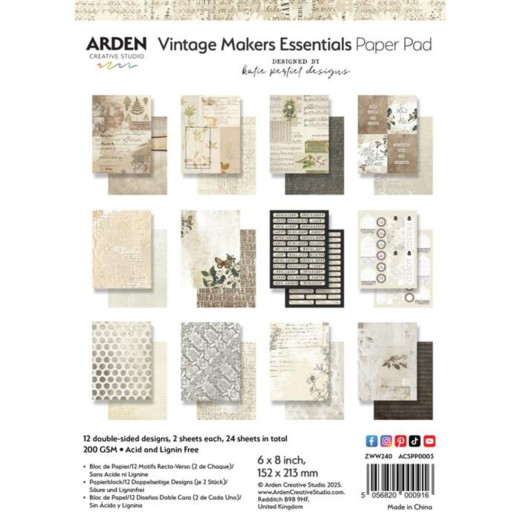 Arden Creative Studio - 6x8 Paper Pack - Vintage Makers Essentials