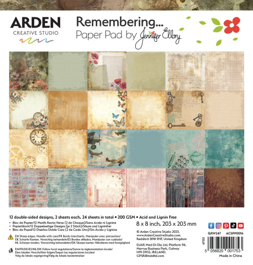 Arden Creative Studio - 8x8 Paper Pad - Remembering...