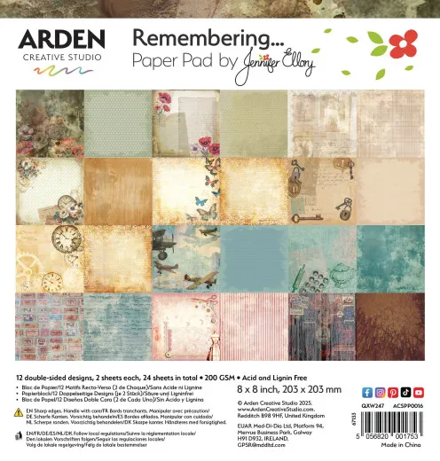 Arden Creative Studio - 8x8 Paper Pad - Remembering...