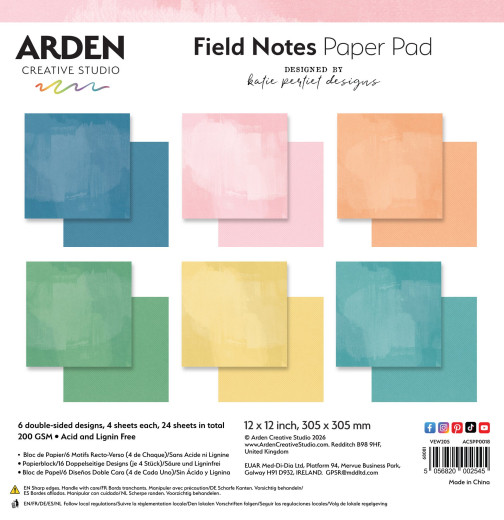 Arden Creative Studio - 12x12 Paper Pad - Field Notes - Solids