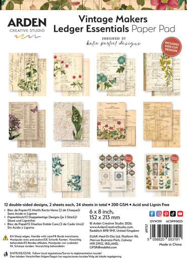 Arden Creative Studio - 6x8 Paper Pack - Vintage Makers Ledger Essentials by Katie Pertiet