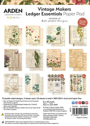 Arden Creative Studio - 6x8 Paper Pack - Vintage Makers Ledger Essentials by Katie Pertiet