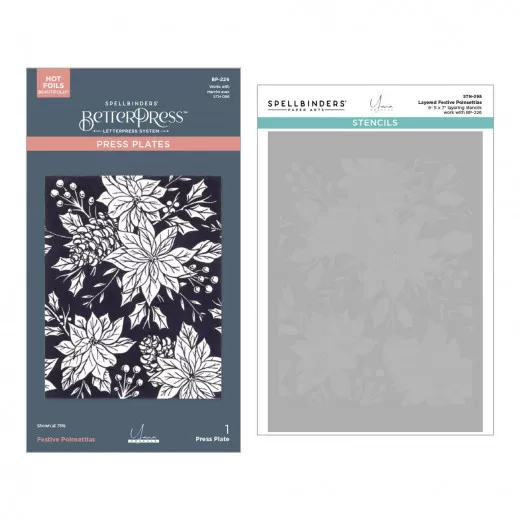 Press Plate & Stencil Set - Festive Poinsettias