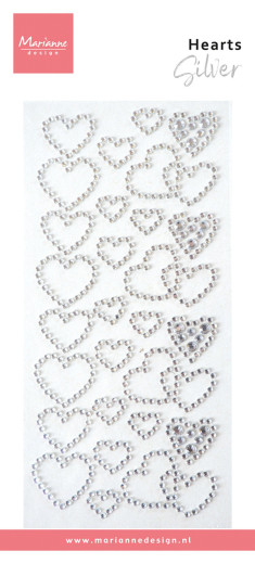 Decorative Pearls - Hearts - Rhinestones Silver
