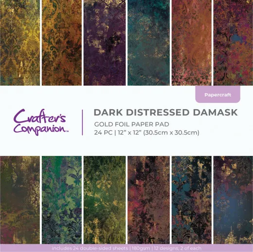 Dark Distressed Damask - 12x12 Gold Foil Paper Pad