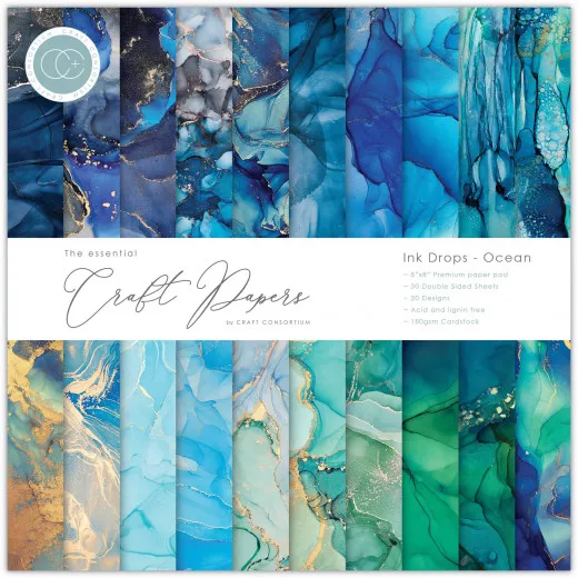 Essential Craft Papers - 8x8 Paper Pad - Ink Drops Ocean