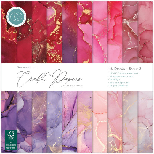 Essential Craft Papers - 12x12 Paper Pad - Ink Drops Rose 2