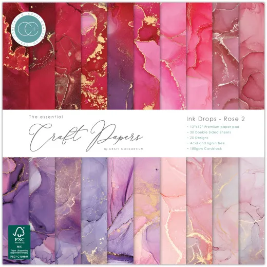 Essential Craft Papers - 12x12 Paper Pad - Ink Drops Rose 2