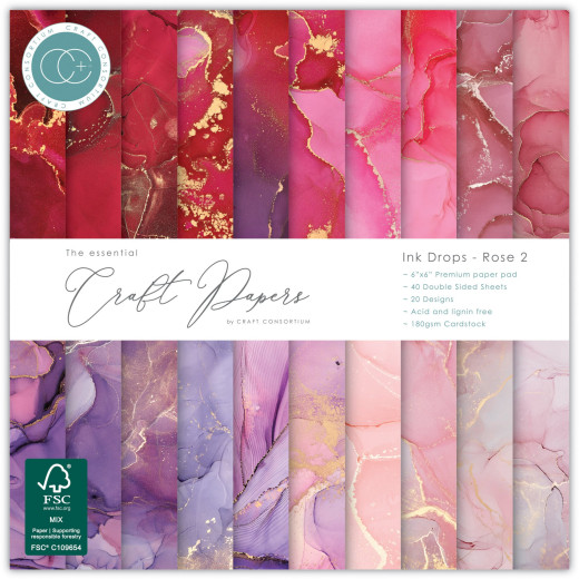Essential Craft Papers - 6x6 Paper Pad - Ink Drops Rose 2