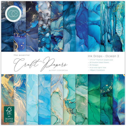 Essential Craft Papers - 12x12 Paper Pad - Ink Drops Ocean 2