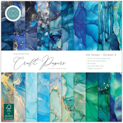 Essential Craft Papers - 12x12 Paper Pad - Ink Drops Ocean 2
