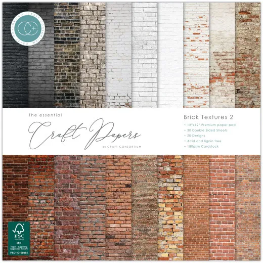 Essential Craft Papers - 12x12 Paper Pad - Brick Textures 2