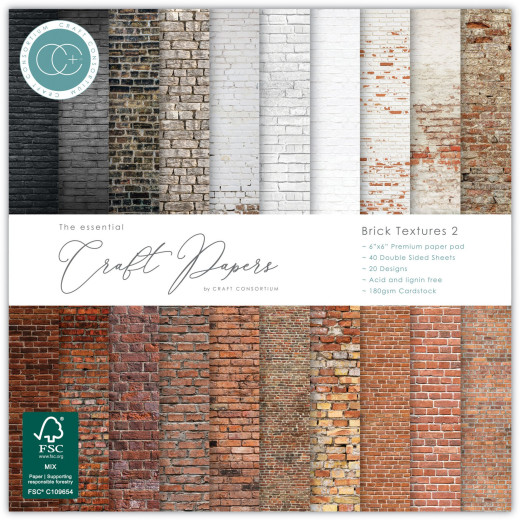 Essential Craft Papers - 6x6 Paper Pad - Brick Textures 2