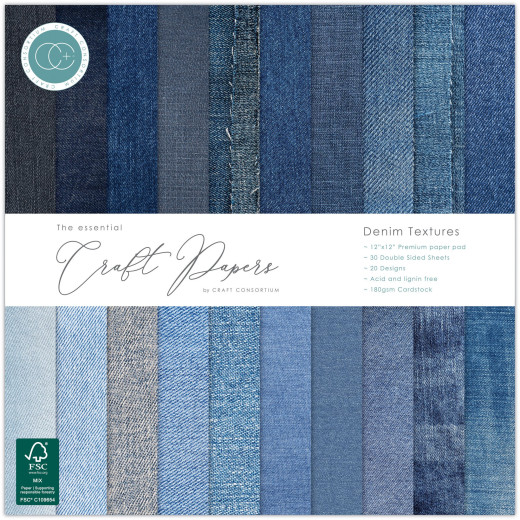 Essential Craft Papers - 12x12 Paper Pad - Denim Textures