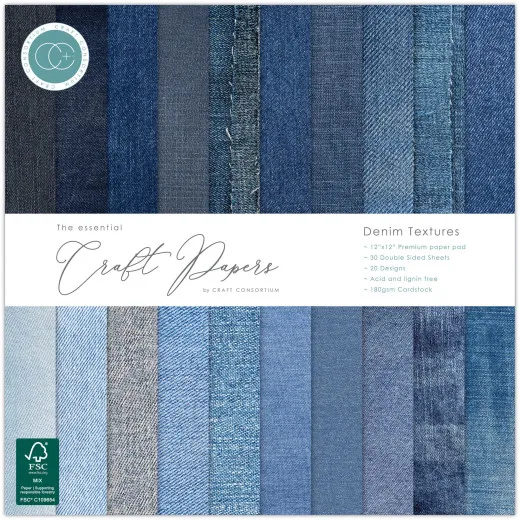 Essential Craft Papers - 12x12 Paper Pad - Denim Textures