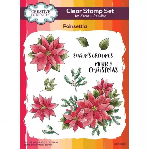 Janes Doodles Clear Stamp Set - Poinsettia