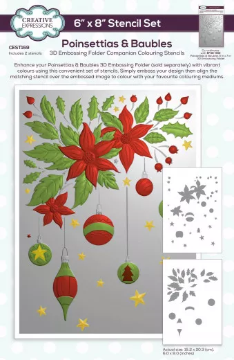 Creative Expressions - Companion Colouring Stencil - Poinsettias & Baubles