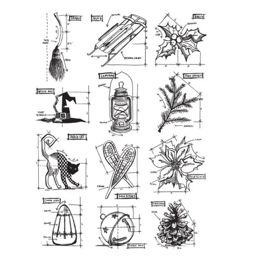 Tim Holtz Cling Stamps - Mini Blueprints 7