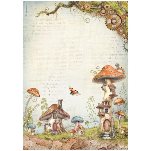 Stamperia Rice Paper - Hidden Grove - Mushroom Houses