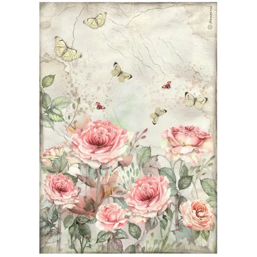 Stamperia Rice Paper - House of Roses - Roses and Butterfly