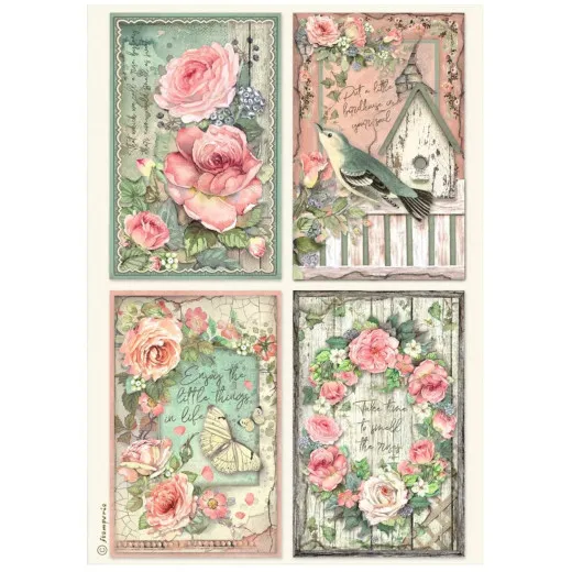 Stamperia Rice Paper - House of Roses - 4 Cards