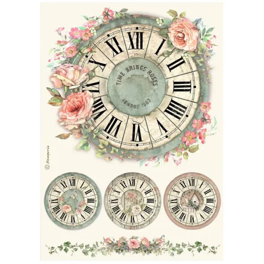 Stamperia Rice Paper - House of Roses - Clock