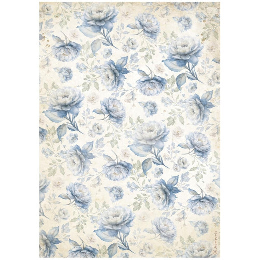 Stamperia Rice Paper - Timeless - Blue Flowers Pattern