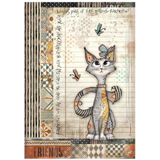 Stamperia Rice Paper - Furry Friends - Cat and Butterfly