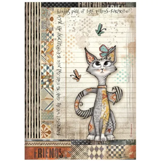 Stamperia Rice Paper - Furry Friends - Cat and Butterfly