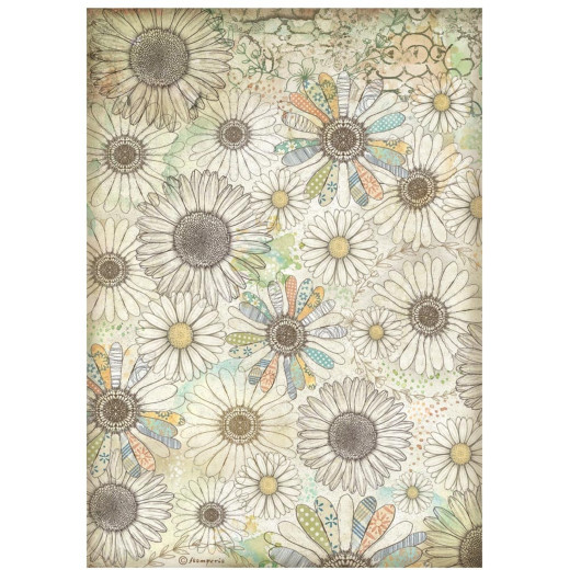 Stamperia Rice Paper - Daisy Art - Stylized Daisy Pattern