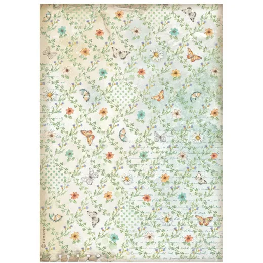 Stamperia Rice Paper - Daisy Art - Flowers and Butterfly Pattern