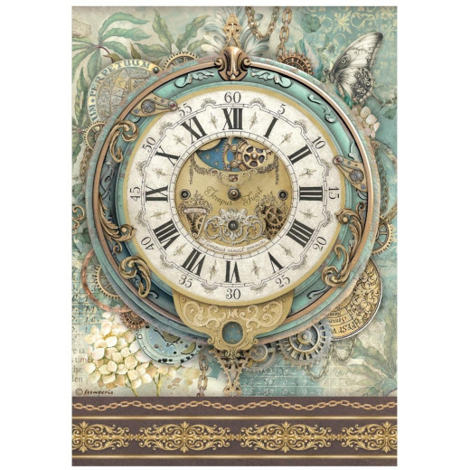 Stamperia Rice Paper - Gardens of Time - Big Clock by Antonis Tzanidakis