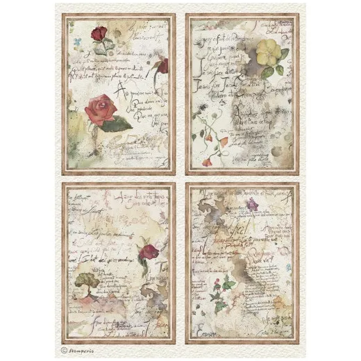 Stamperia Rice Paper - Flowers and Poems - 4 Cards