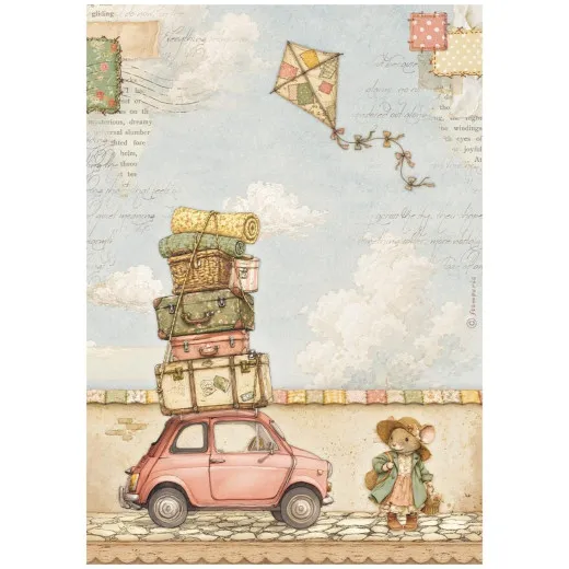 Stamperia Rice Paper - Cozy Family - The Car